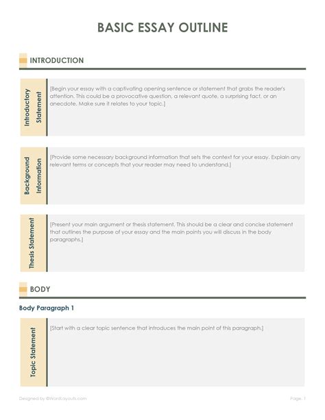 basic outline format for essay
