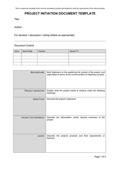basic project initiation document template