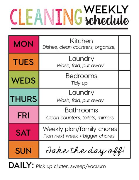 basic weekly cleaning schedule