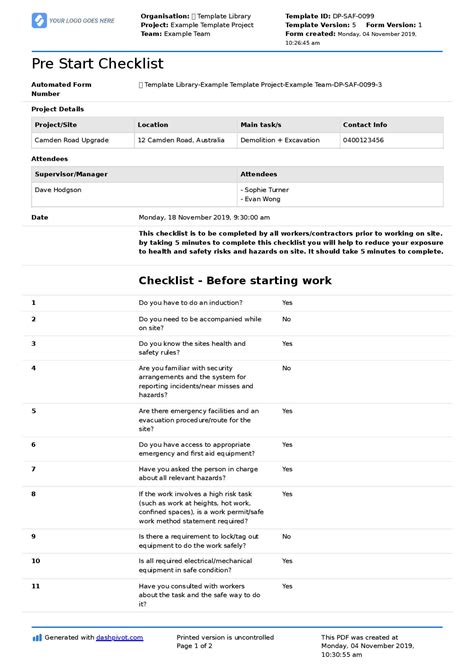 before start checklist