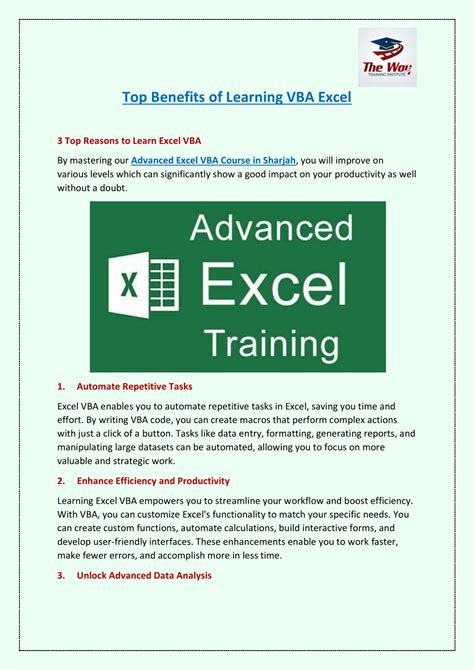 benefits of learning excel vba