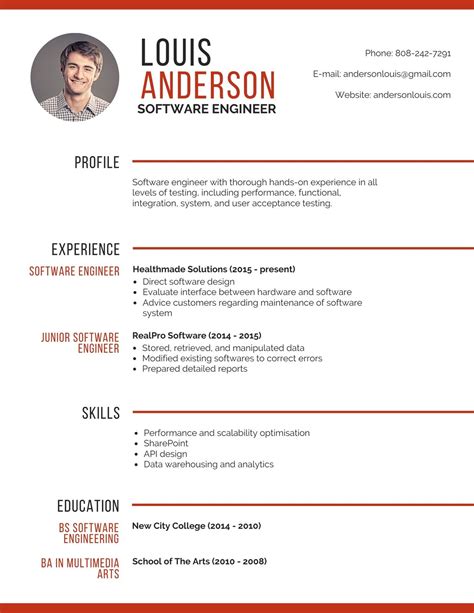 best cv template for software engineer