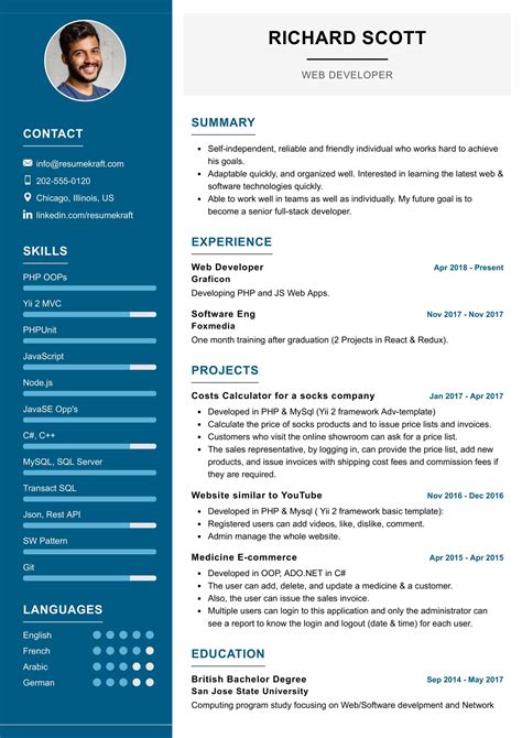 best cv template for web developer