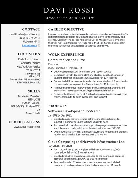 best objective for resume for freshers in computer science