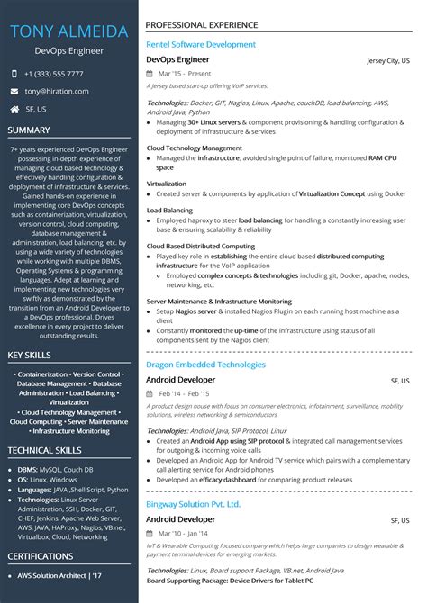 best resume format for devops engineer