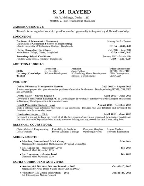best resume templates for software engineer latex