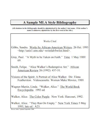 bibliography format mla example