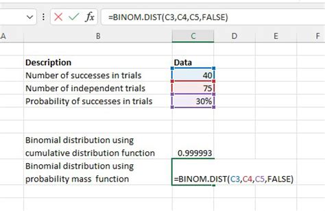 binomial random variable formula excel