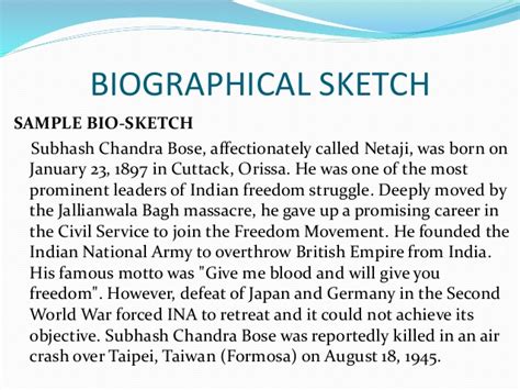 biographical sketch example for students class 8