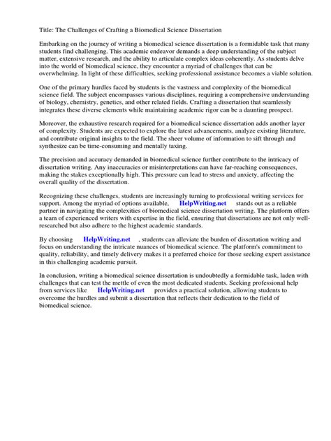 biomedical science dissertation examples