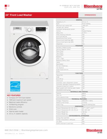 blomberg front loading washer instructions