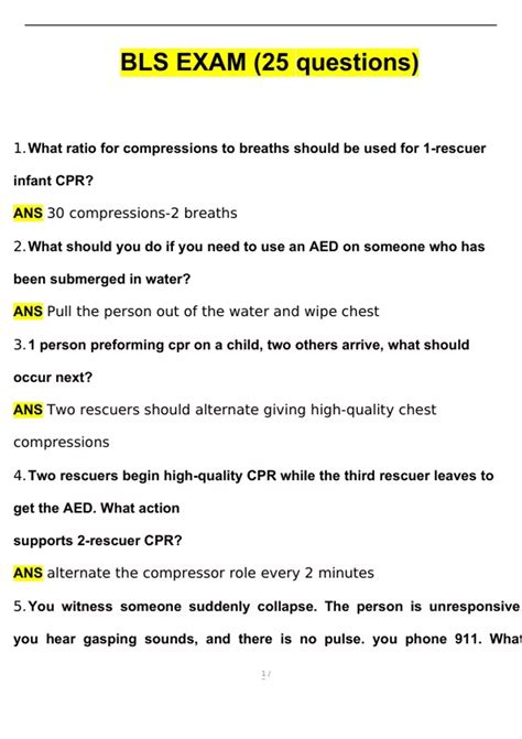 bls practice test 25 questions and answers