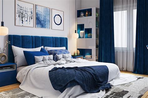 blue and white colour combination for bedroom