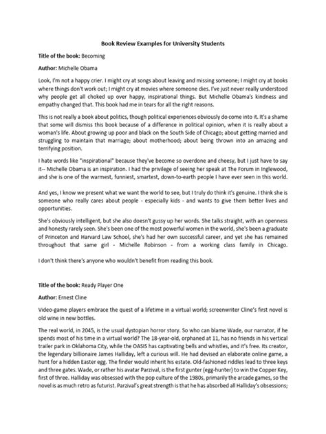book review examples for university students