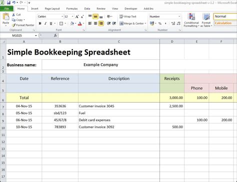 bookkeeping excel examples