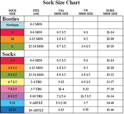 Boys Sock Size Chart