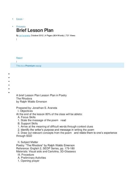 brief lesson plan example
