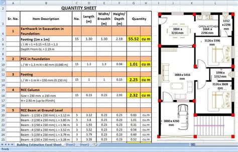 building design in excel sheet