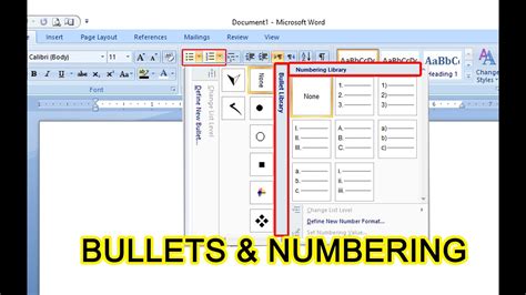 bullets and numbering font