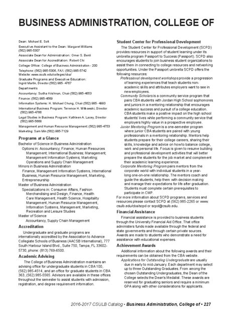 Business Administration Catalog