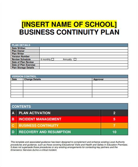 business continuity plan example pdf