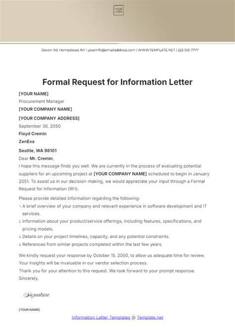 business email sample request information