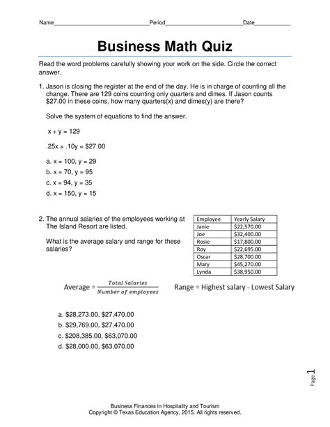 business math problems and solutions