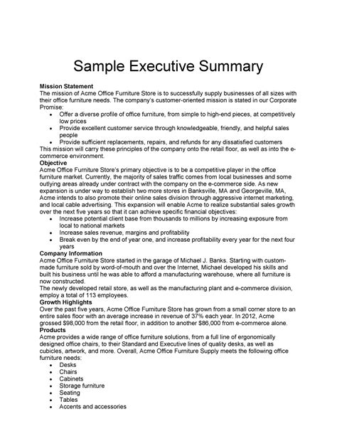Business Plan Executive Summary