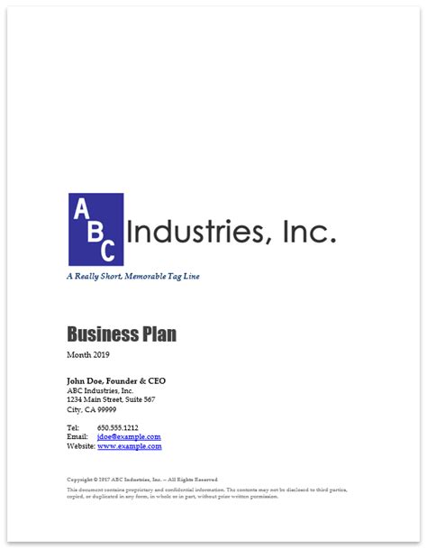 business plan first page example