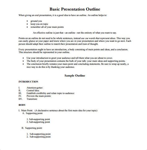 business presentation outline example