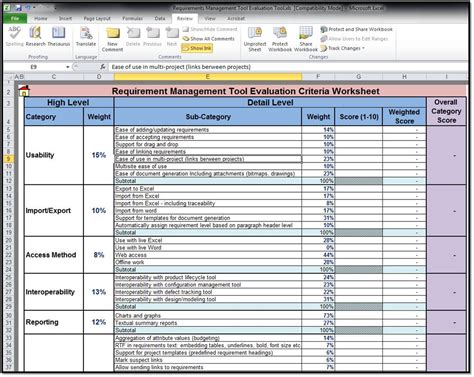 business requirements template excel