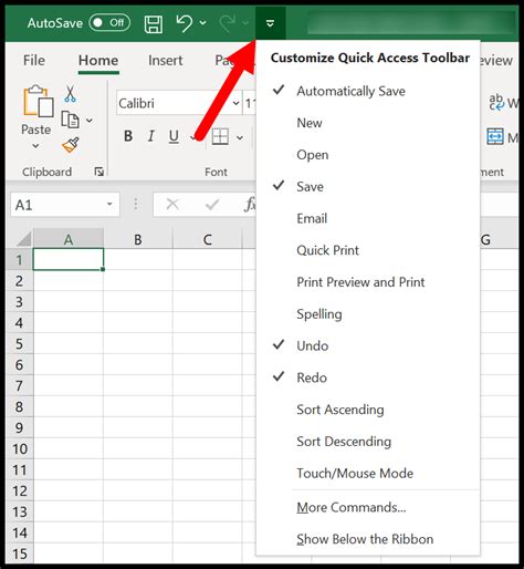 by default where is the quick access toolbar in microsoft excel