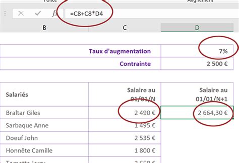 calcul taux augmentation excel