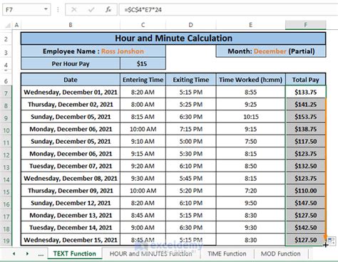 calculate hours and minutes worked in excel template