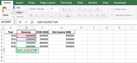 calculate increase between 2 numbers excel