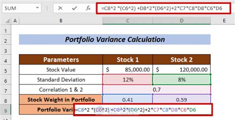 calculate portfolio variance in excel