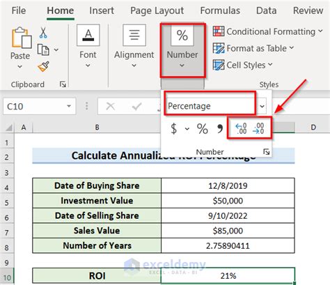 calculate roi percentage excel