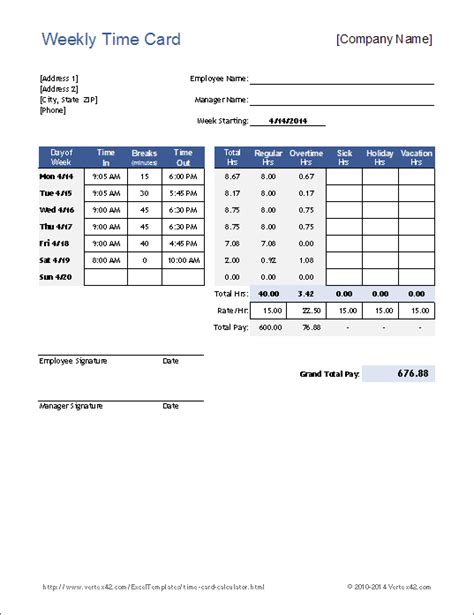 calculate time card in excel