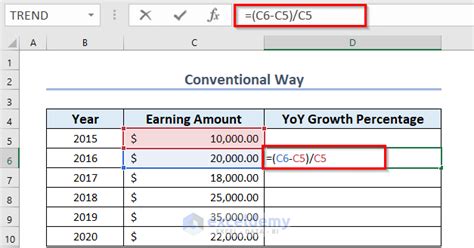 calculate year over year change in excel