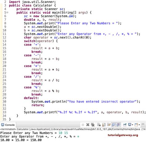 calculator code in java