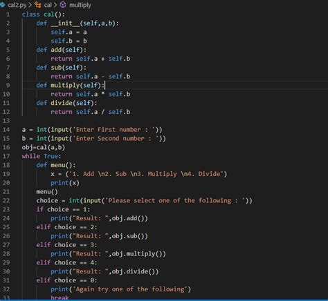 calculator program in python using class