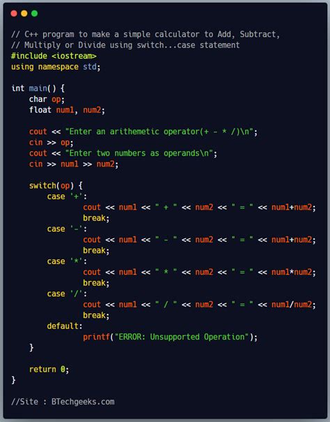 calculator program in python using switch case