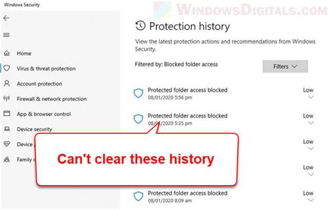 can't delete microsoft defender protection history