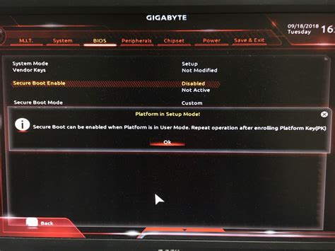 can't enable secure boot in bios without a platform key