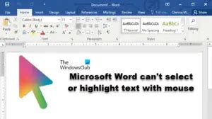 can't highlight text with mouse