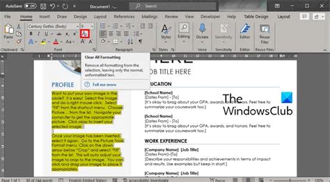 can't remove shading in word