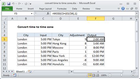 can excel convert time zones