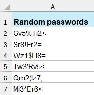 can excel generate random passwords