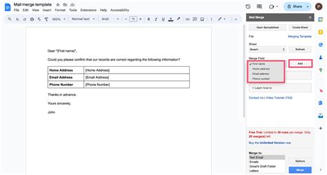 can i mail merge with google docs