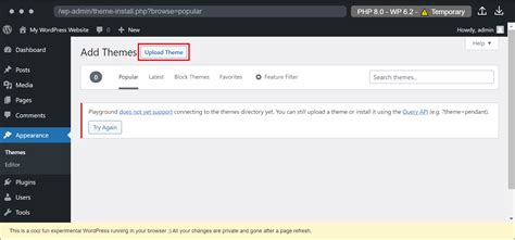 can t upload theme to wordpress